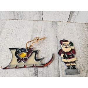 Vintage stained glass sleigh Santa ornament Xmas tree Sled